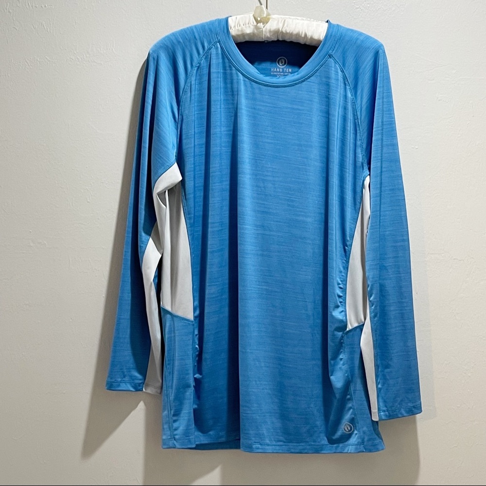HANG TEN Mens Rashguard Swim UV T-Shirt UPF 50+ LONG SLEEVE Tee Surf Blue Gray